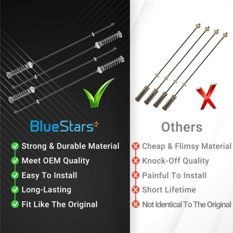 [UPGRADED] PACK OF 4 Ultra Durable W10780045 Washer Suspension Rod Replacement Kit by BlueStars - Exact Fit for Kenmore & Whirlpool Washers - Replaces AP5971396 W10537442