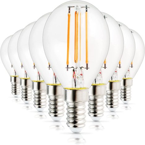 G45 E12 4W 120V Globe Clear by BlueStars - LED Light Filament Warm White Light Bulb 2700K 450lm for Hanging Lights, Chandeliers, Table Lamps, etc - Pack of 8