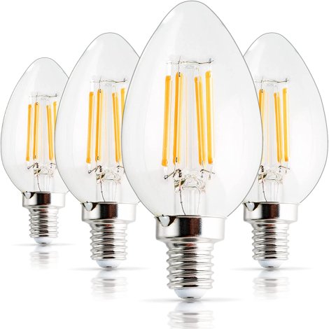 C35 E12 6 Watt Candelabra LED Bulb (Equivalent to 70 Watt) Replacement Bulb C35 Shape E12 Screw Base by BlueStars - High Output Warm White Light 2700K 550lm for Chandeliers, Ceiling Fan- Pack of 4