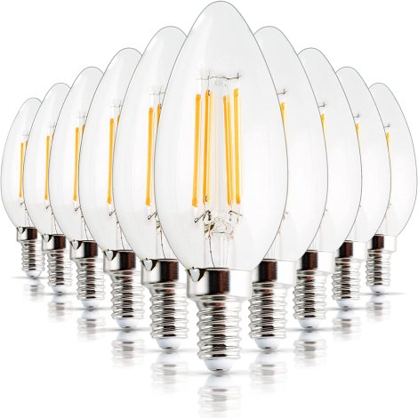 BlueStars 10-Pack C35 E12 B11 6 Watt Candelabra LED Bulb (Equivalent to 70W) - Warm White Light 2700K 550lm - Candle Shape Clear Glass Bulbs for Chandeliers, Ceiling Fans