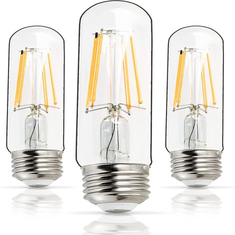 T10 E26 6W 110-130V Tubular Clear by BlueStars - LED Light Filament Warm White Light Bulb 2700K 650lm for Inside and Outside Decoration, Coffee Shops, Restaurants, etc - Pack of 3