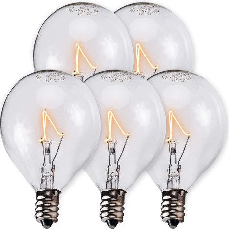 [Upgraded] E12 G50 Bulbs 120V 25W by BlueStars - High Output Warm White Light 2700K 180lm for Wax Warmers, Plug-in Lamps, Ceiling Fans, Hanging Lights, Chandeliers, Glass Jar Lanterns - Pack of 5