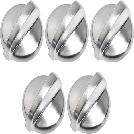 BlueStars [Upgraded] Ultra Durable WB03T10284 Range Control Knob Stainless Steel Finish Replacement Part Exact Fit for GE Range/Stove/Oven - Replaces 1373043 AP4346312 PS2321076 - Pack of 5