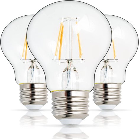 A19 E26 Vintage LED Light Bulb 120V 5W (Equivalent to 60 Watt) by BlueStars - High Output Warm White Light 2700K 550lm, Clear Glass Cover, Decorative Filament Bulb, UL - Pack of 3