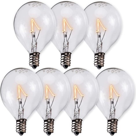 E12 G50 Bulbs by BlueStars - High Output Warm White Light 2700K 180lm for Wax Warmers, Plug-in Lamps, Ceiling Fans, Hanging Lights, Chandeliers, Glass Jar Lanterns - Pack of 7