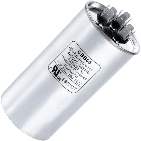 BlueStars 40+7.5 uF ±5% 40/7.5 MFD 370/440 VAC Dual Run Start Round Capacitor 50/60Hz 10000AFC for Condenser Straight Cool or Heat Pump Air Conditioner or AC Motor and Fan Starting