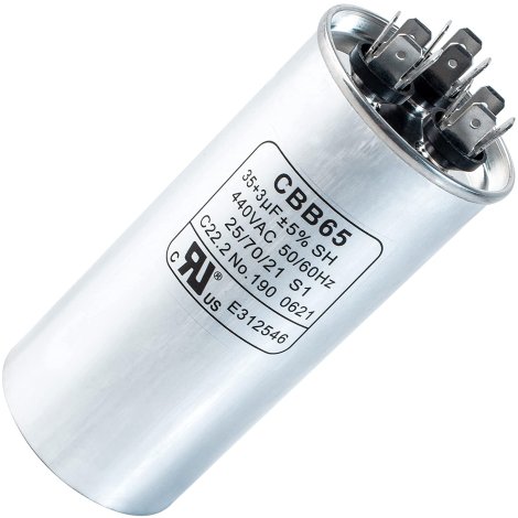 35+3 MFD uf 370 or 440 Volt Dual Run Round Capacitor Replacement Part by BlueStars - Exact Fit for Condenser Straight Cool Heat Pump Air Conditioner AC Motor - Replaces USA2226BA 97F9472 C3353R