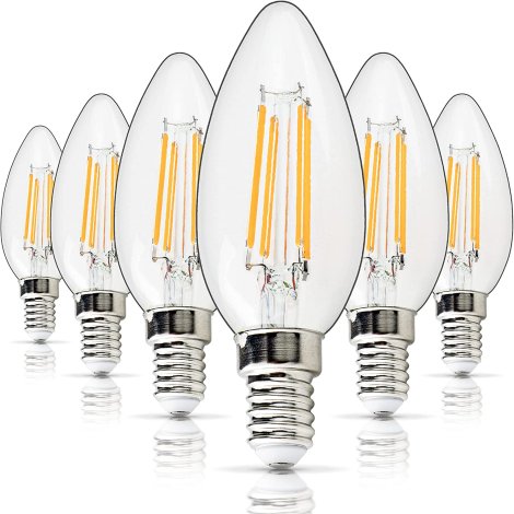 C35 E14 4W European Base Bulb (Equivalent to 50 Watt) Replacement Bulb by BlueStars - High Output Warm White Light 2700K 450lm for Chandeliers, Ceiling Fan, Wall sconces - Pack of 6