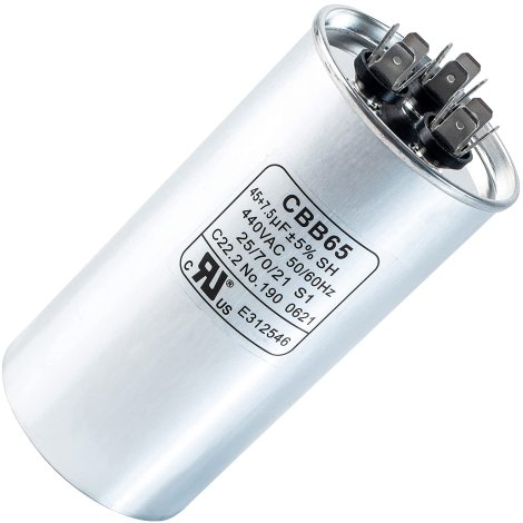 45 + 7.5 MFD uf 370 or 440 Volt VAC Round Dual Run Capacitor by BlueStars - Compatible for Air Conditioner or Heat Pump Condenser