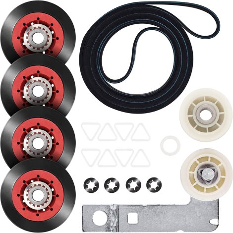 Ultra Durable W10837240 & 4392067 Dryer Repair Kit includes 661570 Belt, 279640 Idler Pulley, W10314173 Roller by BlueStars - Exact fit for Whirlpool & Kenmore Dryers - Replaces W10118754 WPW10314173