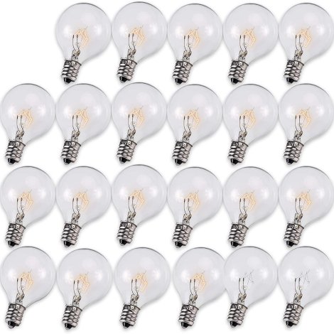 E12 G40 Bulb 120V 5W Pack of 25 Replacement Bulb by BlueStars - High Output Warm White Light 2500K 25 lm for String Lights Screw Base Outdoor/Indoor