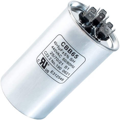 Premium 40 + 5 MFD uf 370 or 440 Volt VAC Round Dual Run Capacitor by BlueStars - Compatible for Air Conditioner or Heat Pump Condenser