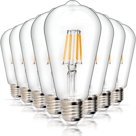 8-Pack ST64 E26 Vintage LED Edison Bulb 120V 5W (60 Watt Equivalent) by BlueStars - Antique LED Filament Bulb, Cool White 4000K 550lm, Medium Base Clear Glass for Home, Bedroom, Office, Non-Dimmable