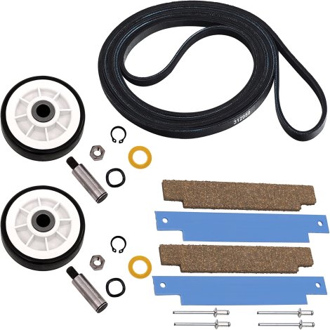 Ultra Durable 12001541 Dryer Drum Roller Kit & 306508 Dryer Drum Bearing Kit & 312959 Dryer Drum Belt Maintenance Kit Replacement by BlueStars – Exact Fit For Maytag Jenn-Air Dryers