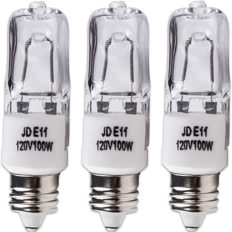 E11 T4 Premium Light Bulbs JDE11 100W 120V Saving Eco Halogen by BlueStars - Dimmable Warm White 1600lm 2800K Mini Candelabra 3600 Beam Angle - Pack of 3