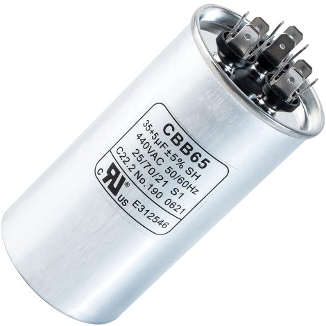 35+5 MFD uf 370 VAC or 440 Volt Dual Run Round Capacitor Replacement Part by BlueStars - Exact Fit for Condenser Straight Cool or Heat Pump Air Conditioner 35/5 Microfarad - Replaces 97F9834 Z97F9834