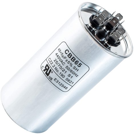 45 + 5 MFD uf 370 or 440 Volt VAC Round Dual Run Capacitor by BlueStars - Compatible for Air Conditioner or Heat Pump Condenser