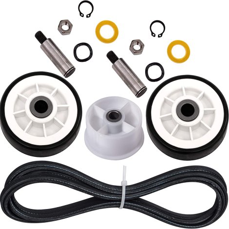 Ultra Durable 12001541, 303373, 303373K Dryer Drum Roller Kit & 6-3700340 Dryer Idler Pulley & WP33002535 Dryer Drum Belt Repair Kit by BlueStars - Exact Fit for Maytag & Kenmore Dryers