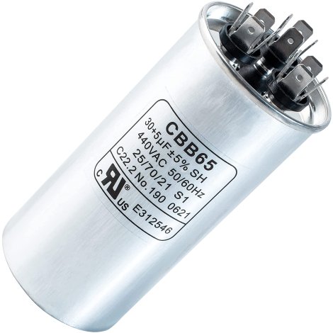 30+5 uf/MFD 370-440 VAC Volts Round Dual Run Capacitor Replacement Part by BlueStars - Exact Fit for Condenser Straight Cool or Heat Pump Air Conditioner - Replaces TRCFD305 97F9833 27L877