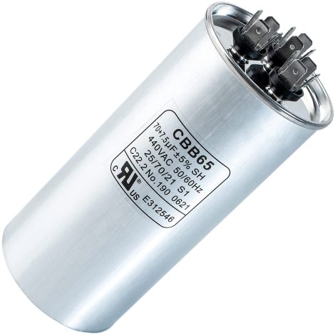 70 + 7.5 MFD uf 370 or 440 Volt VAC Round Dual Run Capacitor by BlueStars - Compatible for Air Conditioner or Heat Pump Condenser