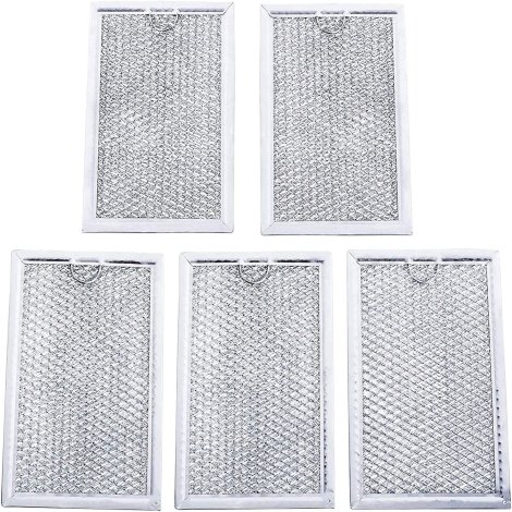 Ultra Durable WB06X10309 Microwave Oven Grease Filter 7-5/8 x 5 x 3/32 Inch Replacement part by BlueStars – Exact Fit For GE & Kenmore Microwaves - Replaces 910457 AP3668752 PS228019 - PACK OF 5